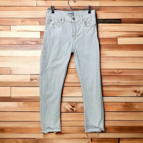 AGOLDE Toni Jeans Women’s 27 High-Rise Straight Cropped  White Stretch‎ Raw Hem - Picture 1 of 9
